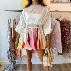 Summer Lovin' Jessica Bara Peggy Pleated Long Sleeve Belted Mini Dress