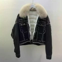 Jessica Bara Brigette Studded Fur Denim Jacket Reve Doll Essentials