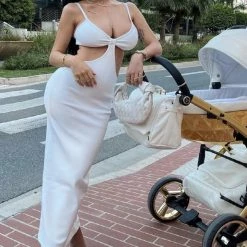Jessica Bara Gracie Bandage Cut Out Maxi Dress Influencer Style