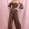 Jessica Bara Draya Leopard Off The Shoulder Jumpsuit Summer Lovin'