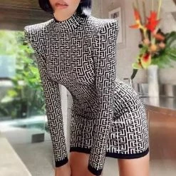 Jessica Bara Nikita Long Sleeve Jacquard Mini Dress Dresses