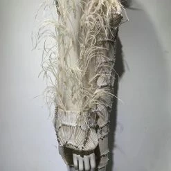 Jessica Bara Delilah Long Sleeve Feather Beaded Party Dress