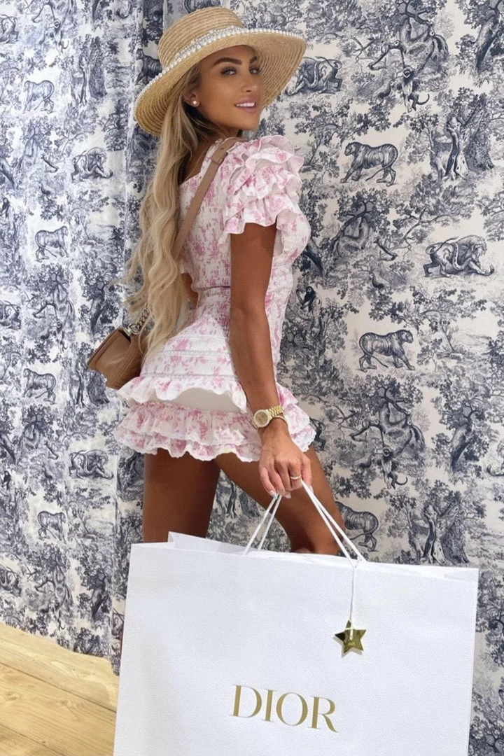 Jessica Bara Cooper Short Sleeve Ruffle Mini Dress Influencer Style