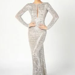 The Event Shop Nicole Bakti Long Sleeve Sequin Backless Gown