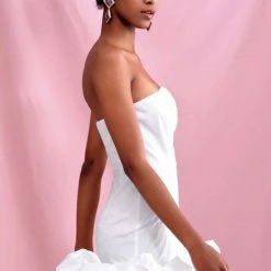 Jessica Bara Rue Strapless Bodycon Ruffle Mini Dress Birthday Suit