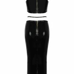 Influencer Style Jessica Bara Larissa Pleather Crop Top And Skirt Two Piece Set