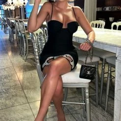 Jessica Bara Sylvana Bandage Rhinestone Chain Link Mini Dress Influencer Style