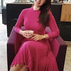 Jessica Bara Maxwell Long Sleeve Pleated Midi Dress