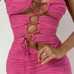 Jessica Bara Sonya Strapless Ruched Lace Up Dress Birthday Suit