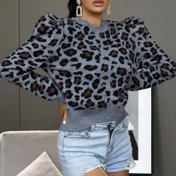 Jessica Bara Kendall Leopard Puff Sleeve Sweater Reve Doll Essentials