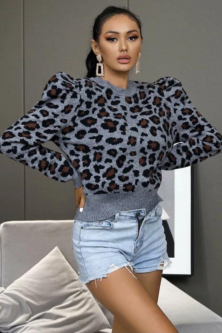 Jessica Bara Kendall Leopard Puff Sleeve Sweater Reve Doll Essentials