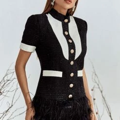 Jessica Bara Nicki Tweed Feather Dress