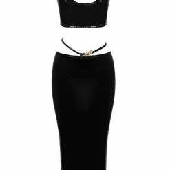 Influencer Style Jessica Bara Larissa Pleather Crop Top And Skirt Two Piece Set