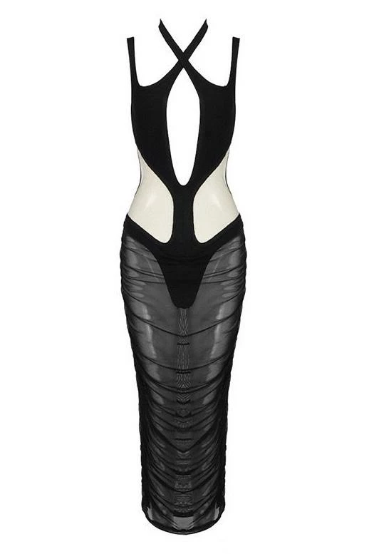 Jessica Bara Nova Cut Out Mesh Midi Dress Influencer Style