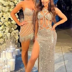 Jessica Bara Alpha Strapless Crystal Mesh Mini Dress