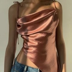 Jessica Bara Isaac Asymmetrical Satin Tank Top