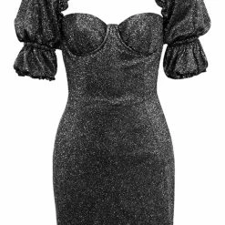 Birthday Suit Jessica Bara Gigi Glitter Puff Sleeve Mini Dress