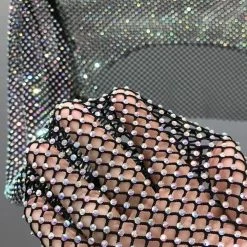 Jessica Bara Blaine Sparkling Mesh Long Sleeve Crop Top