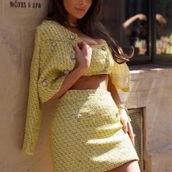 Jessica Bara Oliver Tweed Crystal Button Three Piece Set Leyla Milani