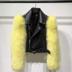 Jessica Bara Valentina Leather & Fur Cropped Jacket