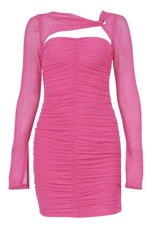 Influencer Style Jessica Bara Tyra Long Sleeve Ruched Mesh Mini Dress