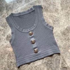 Reve Doll Essentials Jessica Bara Klaudia Gold Button Crop Top