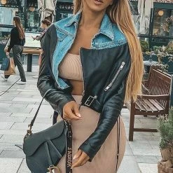 Reve Doll Essentials Jessica Bara Queen Denim And Leather Cropped Jacket