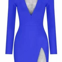 Influencer Style Jessica Bara Claudine Long Sleeve Bandage Crystal Party Dress