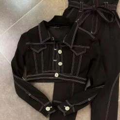 Reve Doll Essentials Jessica Bara Chandler Denim Jacket And Pant Two Piece Set