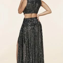 Jessica Bara Katana Sequin Cut Out Double Leg Slit Gown
