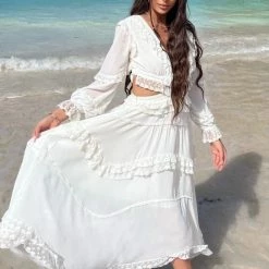 Influencer Style Jessica Bara Dawnelle Long Sleeve Cut Out Maxi Dress