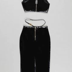 Influencer Style Jessica Bara Larissa Pleather Crop Top And Skirt Two Piece Set