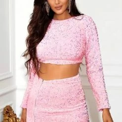 Jessica Bara Chantal Sequin Crop Top And Skirt Two Piece Set