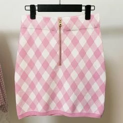 Jessica Bara Daphney Pink Plaid Tank Top And Skirt Two Piece Set