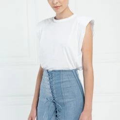 Jessica Bara Mckenna Lace Up Denim Corset Skirt