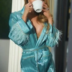 Jessica Bara Chelsia Feather Belted Mini Dress