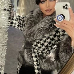 Jessica Bara Brody Houndstooth Fur Belted Jacket Influencer Style
