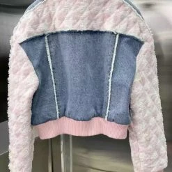 Jessica Bara Darlene Gold Button Pink Patchwork Denim Jacket