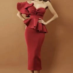 Jessica Bara Emmarie One Shoulder Ruffle Bodycon Two Piece Set Best Sellers