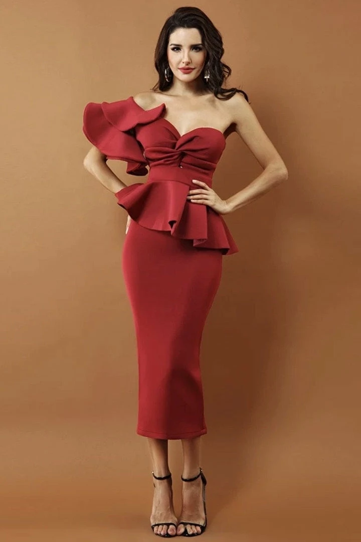 Jessica Bara Emmarie One Shoulder Ruffle Bodycon Two Piece Set Best Sellers