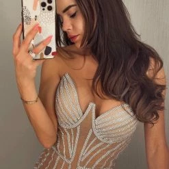 Best Sellers Jessica Bara Alpha Strapless Crystal Mesh Mini Dress