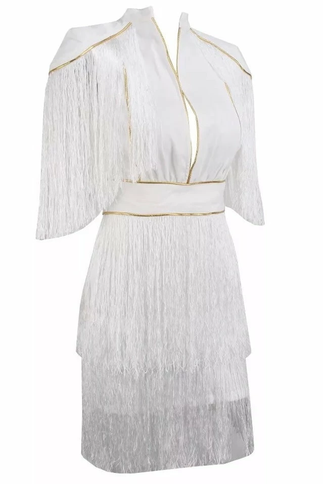 Jessica Bara Maureen Short Sleeve Fringe Mini Dress The Event Shop