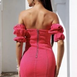 Jessica Bara Ashanti Off The Shoulder Denim Mini Dress