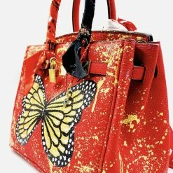 Anca Barbu Handpainted Butterfly Graffiti Handbag