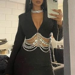 Jessica Bara Wrenley Crystal Blazer And Skirt Two Piece Set