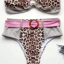 Poolside Essentials Jessica Bara Sabine Leopard High Waisted Bikini Set