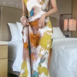 Jessica Bara Christian Tie Dye Spaghetti Strap Midi Dress