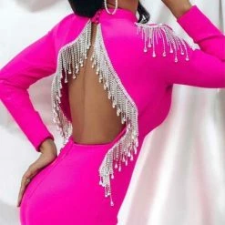 Birthday Suit Jessica Bara Talia Rhinestone Tassel Backless Mini Dress