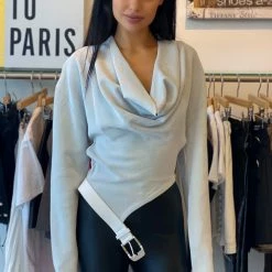 Jessica Bara Vance Long Sleeve Buckle Cowl Neck Top Tops