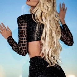 Jessica Bara Morgin Glitter Cut Out Romper Influencer Style